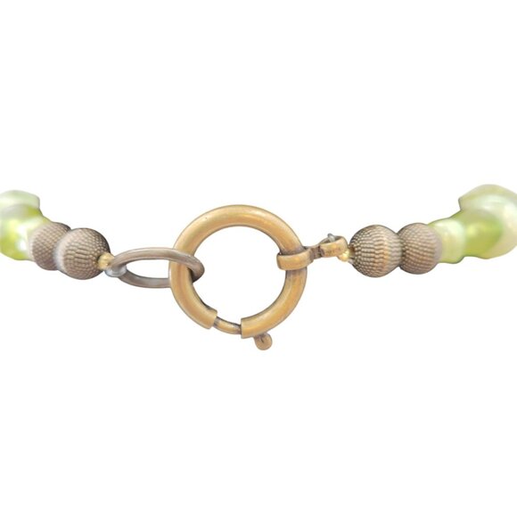 Chunky Green Beaded Statement Necklace With Large Light Green Pendant & Bronze A - Picture 9 of 12